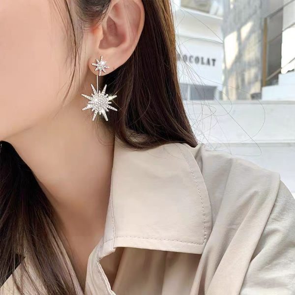 fanpo Earrings, Fashionable star shape earrings, Silver Earrings for Women - Image 3